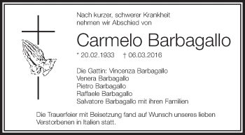 Anzeige von Carmelo Barbagallo von Schwäbische Zeitung