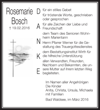 Anzeige von Rosemarie Bosch von Schwäbische Zeitung