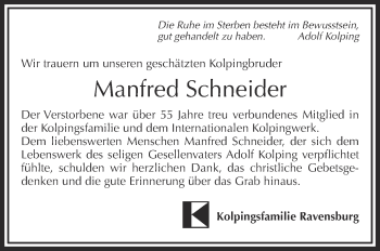 Anzeige von Manfred Schneider von Schwäbische Zeitung