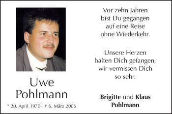 Anzeige von Uwe Pohlmann von Schwäbische Zeitung