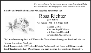 Anzeige von Rosa Richter von Schwäbische Zeitung