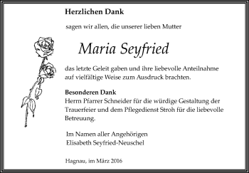 Anzeige von Maria Seyfried von Schwäbische Zeitung