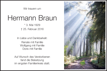 Anzeige von Hermann Braun von Schwäbische Zeitung