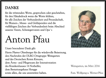 Anzeige von Anton Pfau von Schwäbische Zeitung