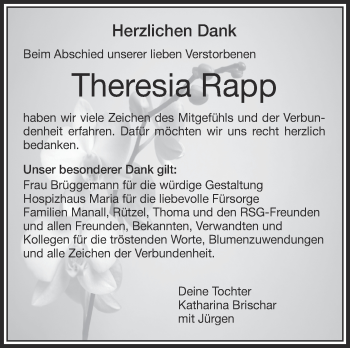 Anzeige von Theresia Rapp von Schwäbische Zeitung