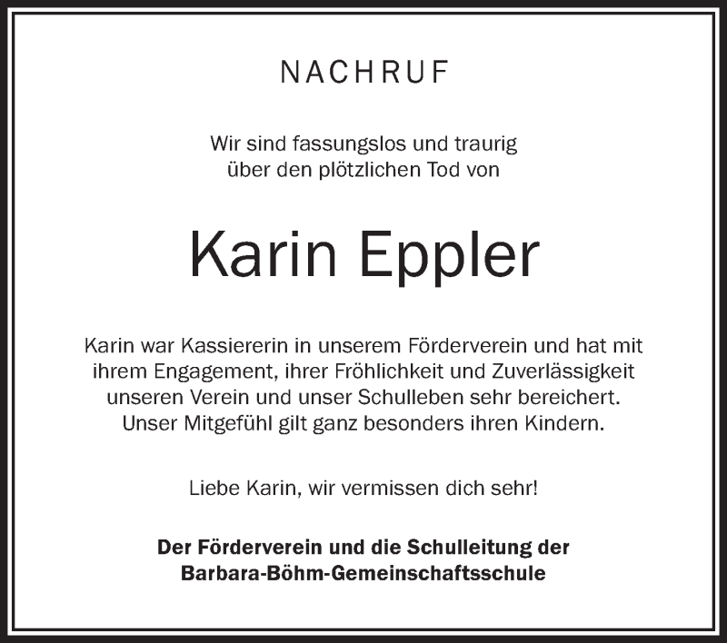  Traueranzeige für Karin Eppler vom 21.07.2016 aus Schwäbische Zeitung