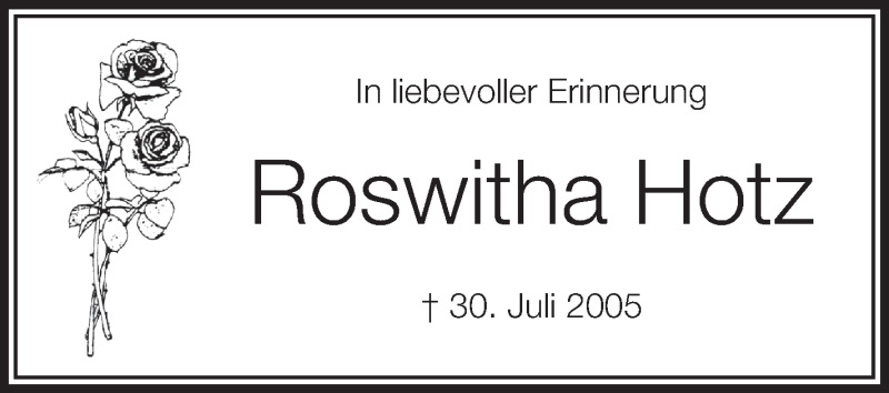  Traueranzeige für Roswitha Hotz vom 30.07.2016 aus Schwäbische Zeitung