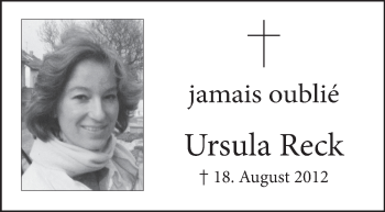 Anzeige von Ursula Reck von Schwäbische Zeitung