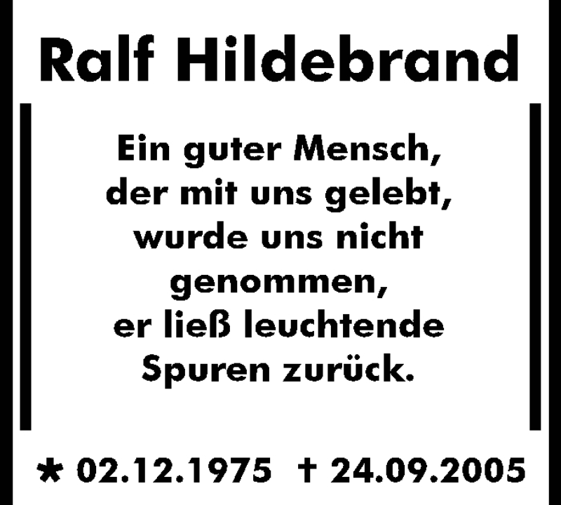  Traueranzeige für Ralf Hildebrand vom 24.09.2016 aus Schwäbische Zeitung