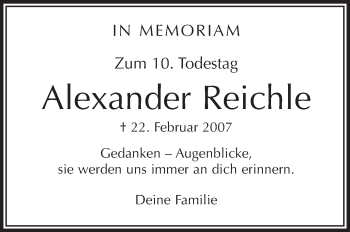 Anzeige von Alexander Reichte von Schwäbische Zeitung