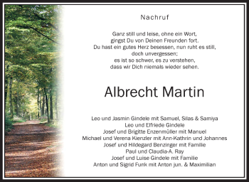 Anzeige von Albrecht Martin von Schwäbische Zeitung