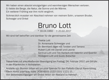 Anzeige von Bruno Lott von Schwäbische Zeitung