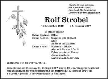 Anzeige von Rolf Strobel von Schwäbische Zeitung