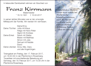 Anzeige von Franz Kirrmann von Schwäbische Zeitung
