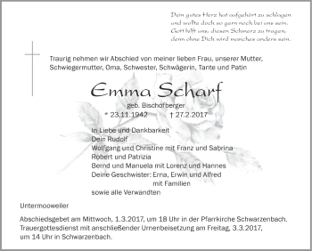 Anzeige von Emma Scharf von Schwäbische Zeitung