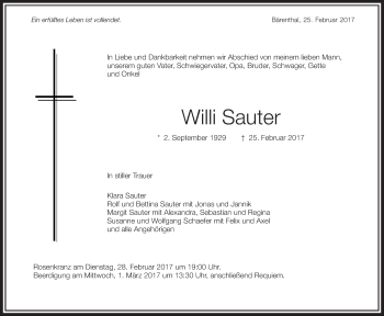 Anzeige von Willi Sauter von Schwäbische Zeitung