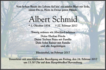 Anzeige von Albert Schmid von Schwäbische Zeitung