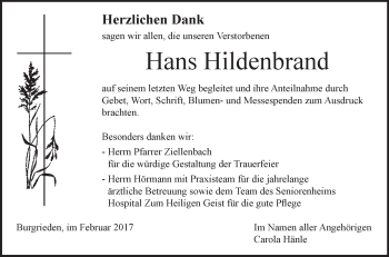 Anzeige von Hans Hildenbrand von Schwäbische Zeitung