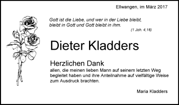 Anzeige von Dieter Kladders von Schwäbische Zeitung