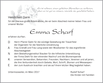 Anzeige von Emma Scharf von Schwäbische Zeitung