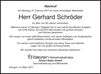 Anzeige von Gerhard Schröder von Schwäbische Zeitung