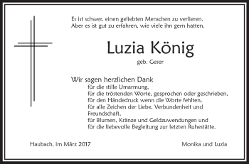 Anzeige von Luzia König von Schwäbische Zeitung