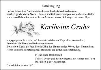 Anzeige von Karlheinz Grube von Schwäbische Zeitung