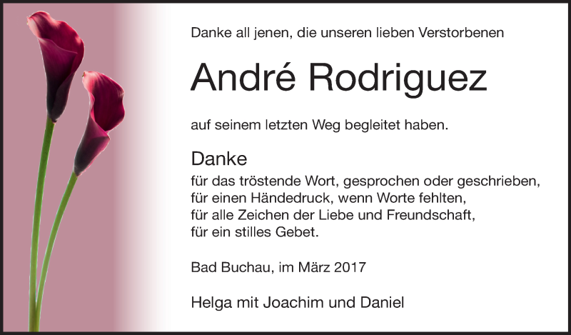  Traueranzeige für André Rodriguez vom 25.03.2017 aus Schwäbische Zeitung