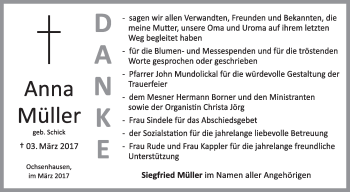 Anzeige von Anna Müller von Schwäbische Zeitung