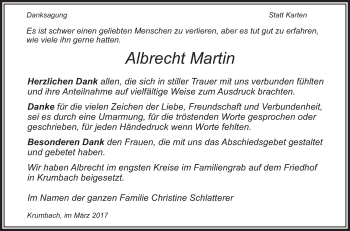 Anzeige von Albrecht Martin von Schwäbische Zeitung