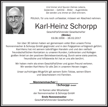 Anzeige von Karl-Heinz Schorpp von Schwäbische Zeitung