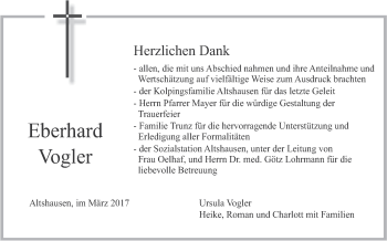 Anzeige von Eberhard Vogler von Schwäbische Zeitung