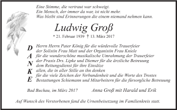 Anzeige von Ludwig Groß von Schwäbische Zeitung