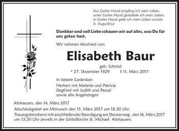 Anzeige von Elisabeth Baur von Schwäbische Zeitung