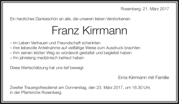 Anzeige von Franz Kirrmann von Schwäbische Zeitung