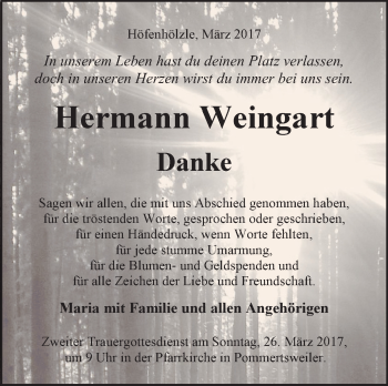 Anzeige von Hermann Weingart von Schwäbische Zeitung