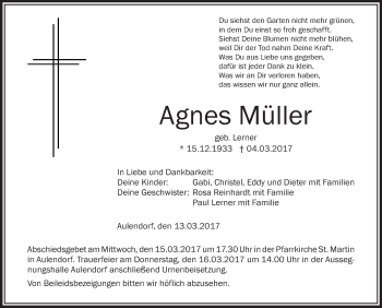 Anzeige von Agnes Müller von Schwäbische Zeitung