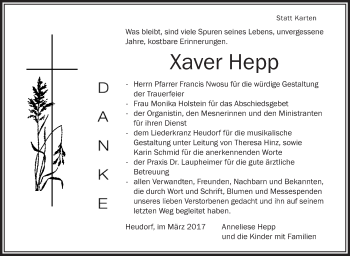 Anzeige von Xaver Hepp von Schwäbische Zeitung