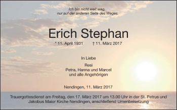 Anzeige von Erich Stephan von Schwäbische Zeitung