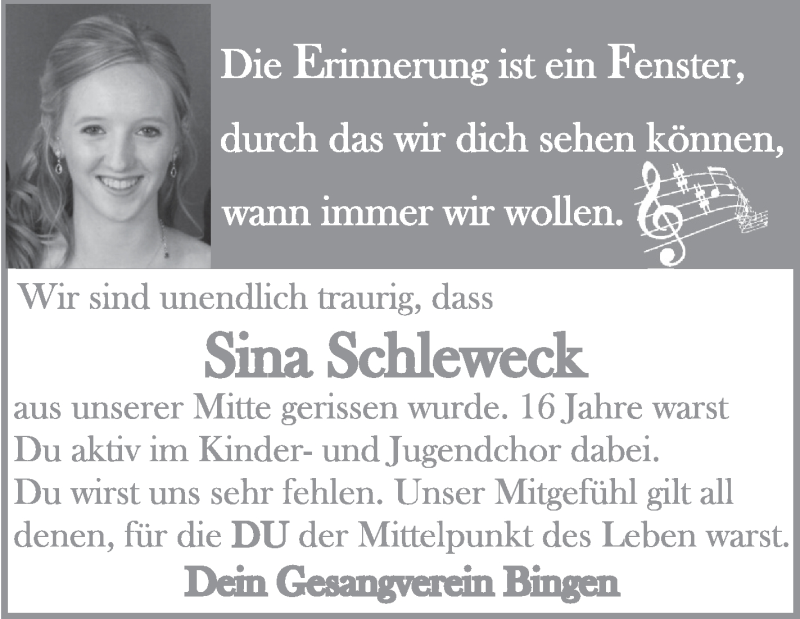  Traueranzeige für Sina Schleweck vom 23.03.2017 aus Schwäbische Zeitung