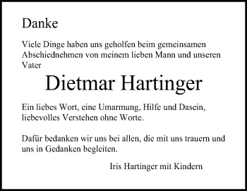 Anzeige von Dietmar Hartinger von Schwäbische Zeitung