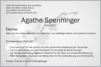 Anzeige von Agathe Spenninger von Schwäbische Zeitung