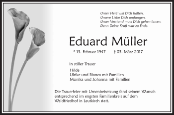 Anzeige von Eduard Müller von Schwäbische Zeitung