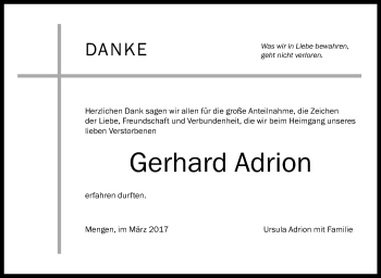 Anzeige von Gerhard Adrion von Schwäbische Zeitung