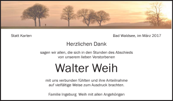Anzeige von Walter Weih von Schwäbische Zeitung