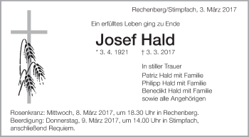 Anzeige von Josef Hald von Schwäbische Zeitung