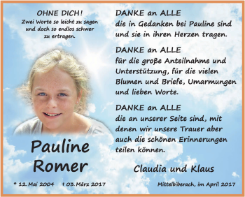 Anzeige von Pauline Romer von Schwäbische Zeitung