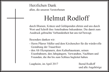 Anzeige von Helmut Rodloff von Schwäbische Zeitung
