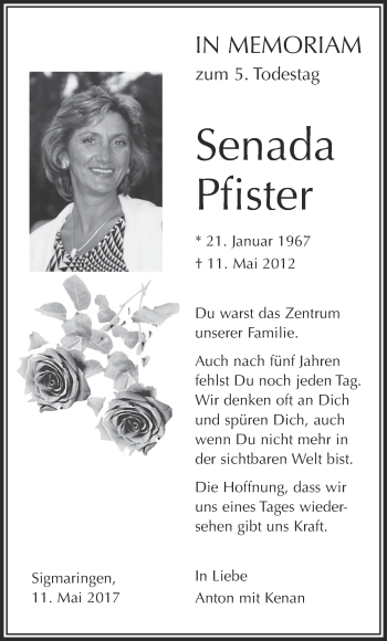 Anzeige von Senada Pfister von Schwäbische Zeitung