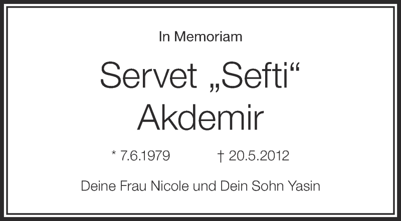  Traueranzeige für Servet Akdemir vom 20.05.2017 aus Schwäbische Zeitung